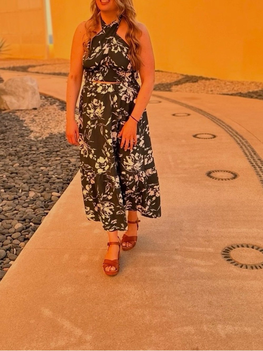 Floral Midi 2 piece set  in Dark Green and White